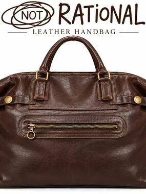 Not Rational Dark Brown Leather Briefcase with Brass Hardware
